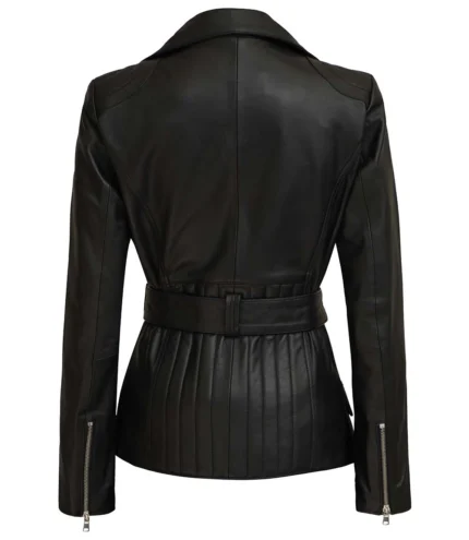 Victoria Asymmetrische schwarze Lederjacke für Damen