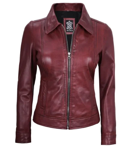 Burgunderfarbene Harrington Lederjacke für Damen von Jose