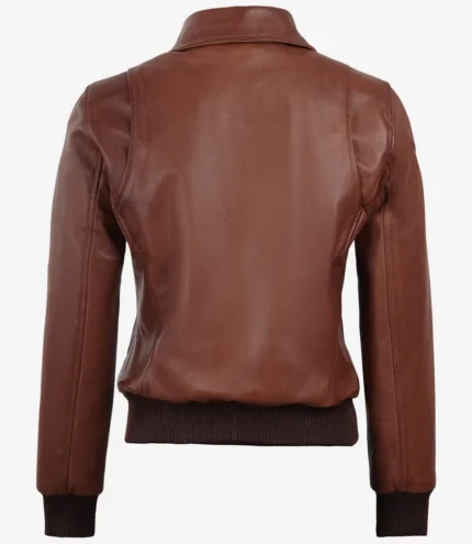 Cognacbraune Harrington Bomberjacke aus Leder Damen