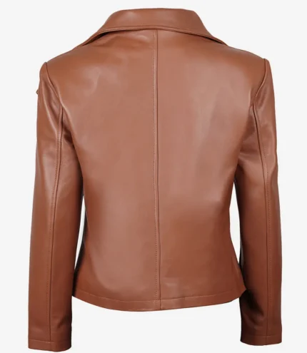 Cognacbraune asymmetrische Leder Motorradjacke Damen