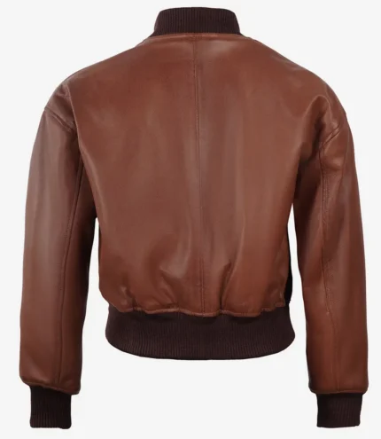 Cognacbraune kurz geschnittene Damen Bomber Lederjacke