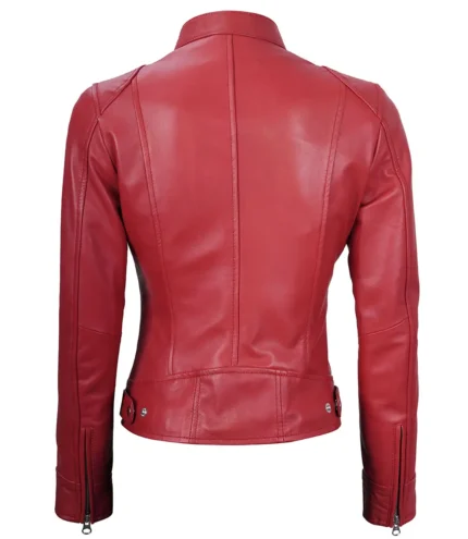 Damen Dodge Cafe Racer Lederjacke in Rot