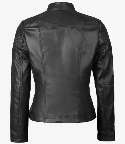 Damen Erika Asymmetrische schwarze Motorrad Lederjacke