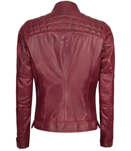 Damen Johnson Burgunderrote gesteppte Cafe Racer Lederjacke