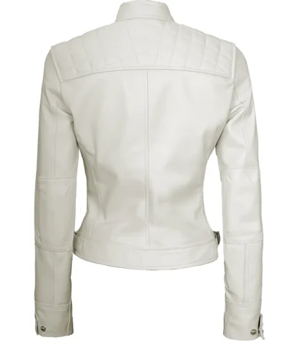 Damen Off White Diamond Moto Style Echtlederjacke