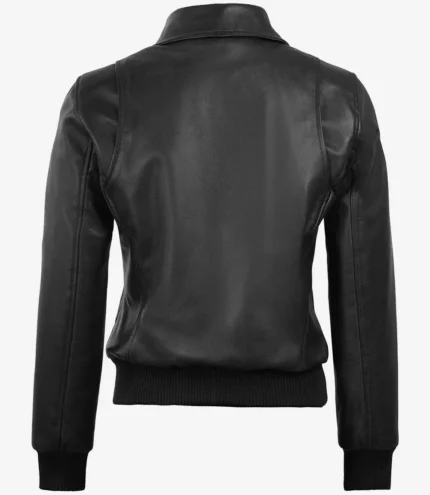 Damen Schwarze Harrington Bomber Lederjacke