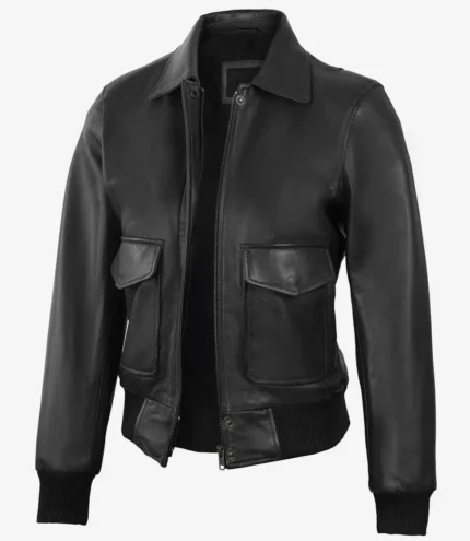 Damen Schwarze Harrington Bomber Lederjacke