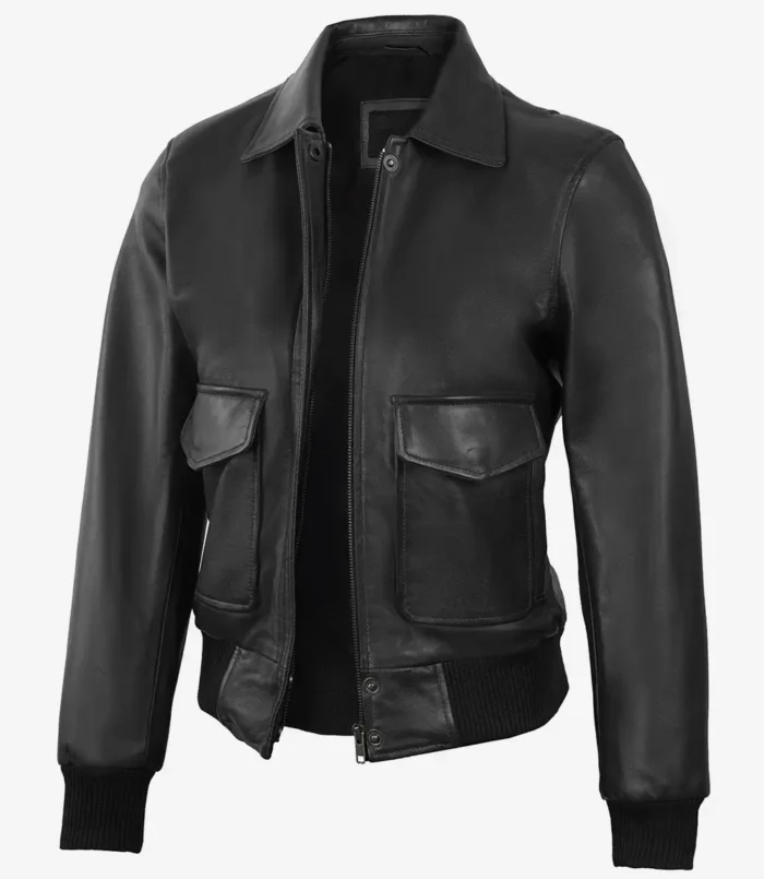 Damen Schwarze Harrington Bomber Lederjacke