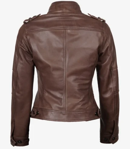 Dunkelbraune Lederjacke im Biker Stil für Damen von Tavares