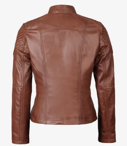 Erika Asymmetrische cognacbraune Motorrad Lederjacke Damen