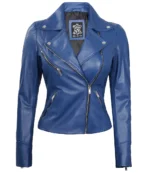 Damen Off White Diamond Moto Style Echtlederjacke