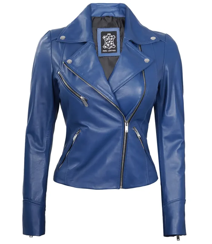 Damen Off White Diamond Moto Style Echtlederjacke