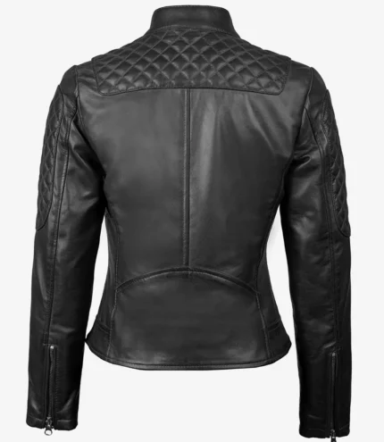 Pauline Damen Bikerjacke aus gestepptem Leder in Schwarz