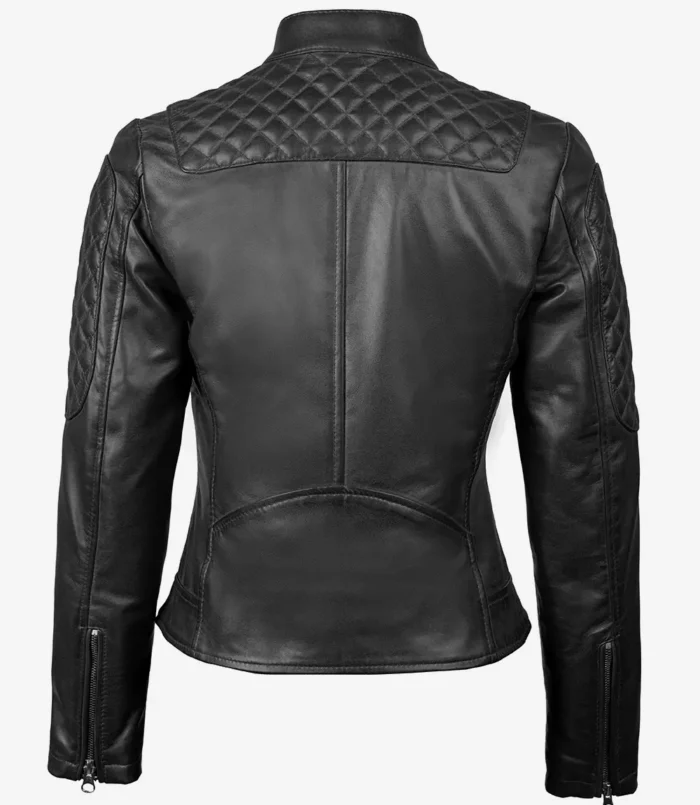 Pauline Damen Bikerjacke aus gestepptem Leder in Schwarz