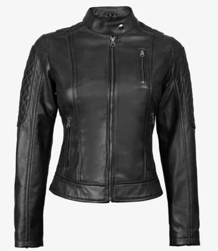 Pauline Damen Bikerjacke aus gestepptem Leder in Schwarz